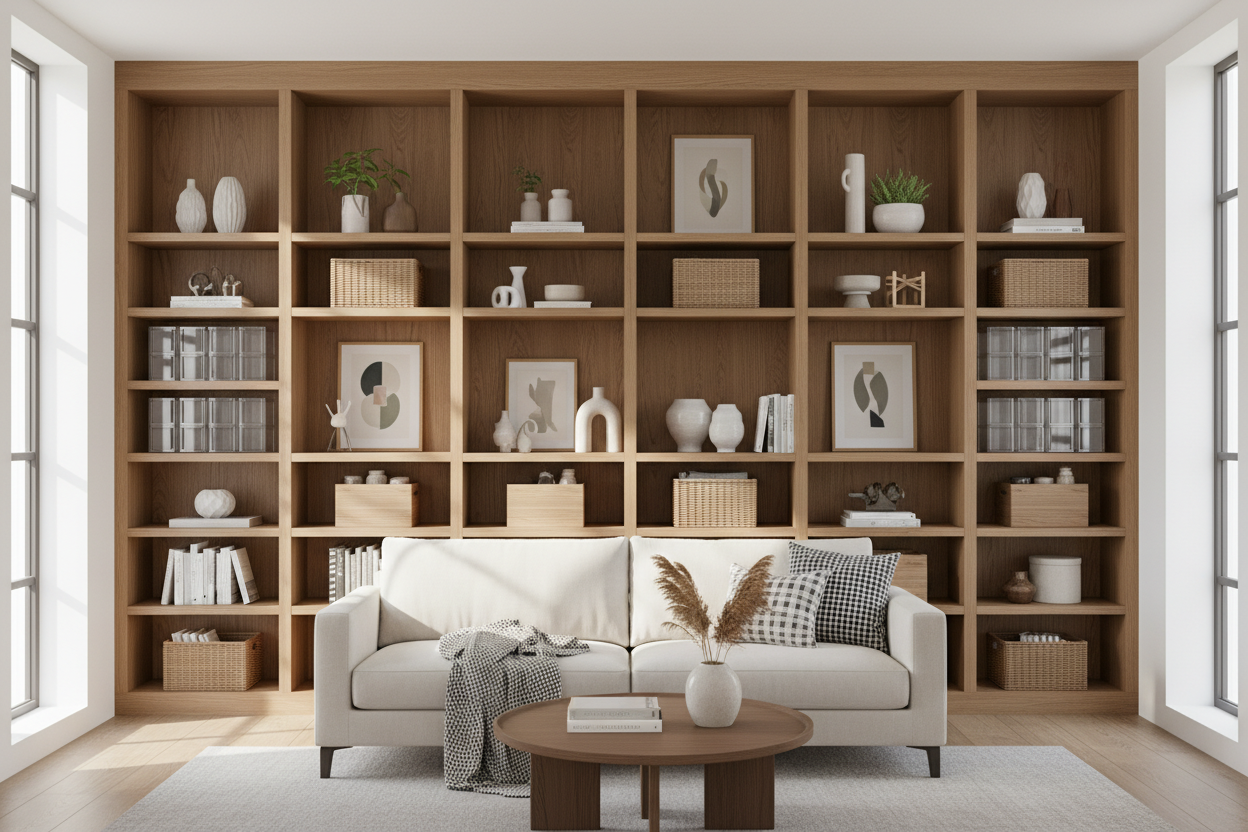 How Faking Built In Shelves on Wall Fixed My 'White Box' Living Room