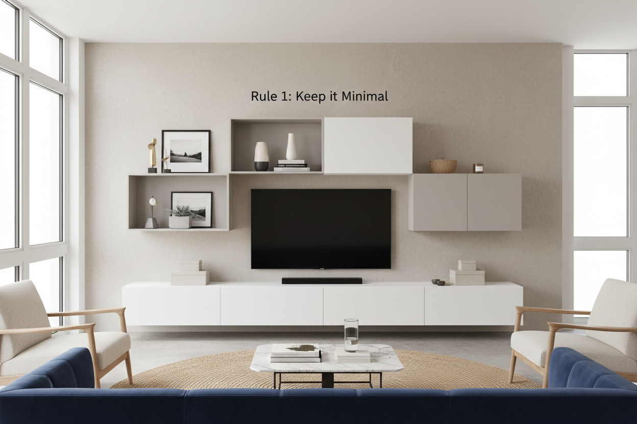 The 3 Rules for Styling a TV Hanging Wall Cabinet (Without Clutter)