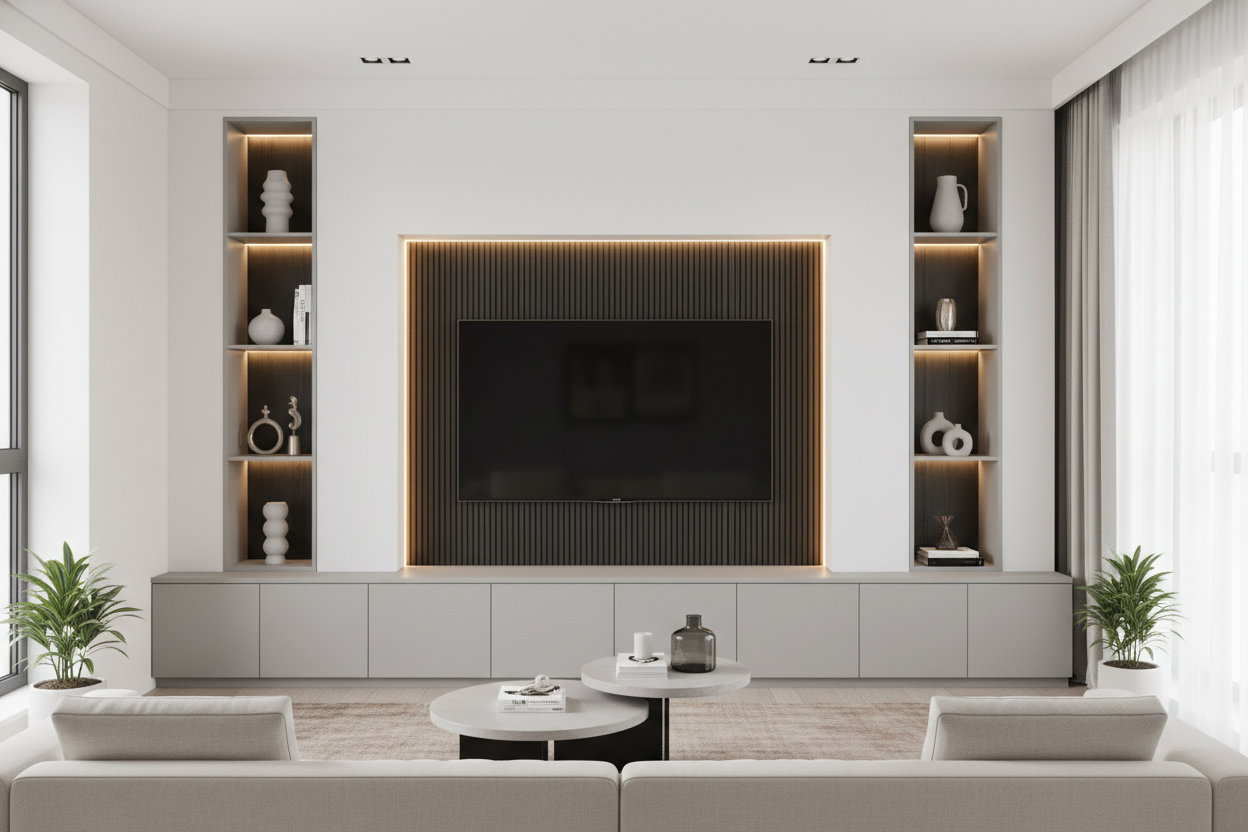 Stop Bumping Into Your TV Stand: Try a Media Cabinet in Wall