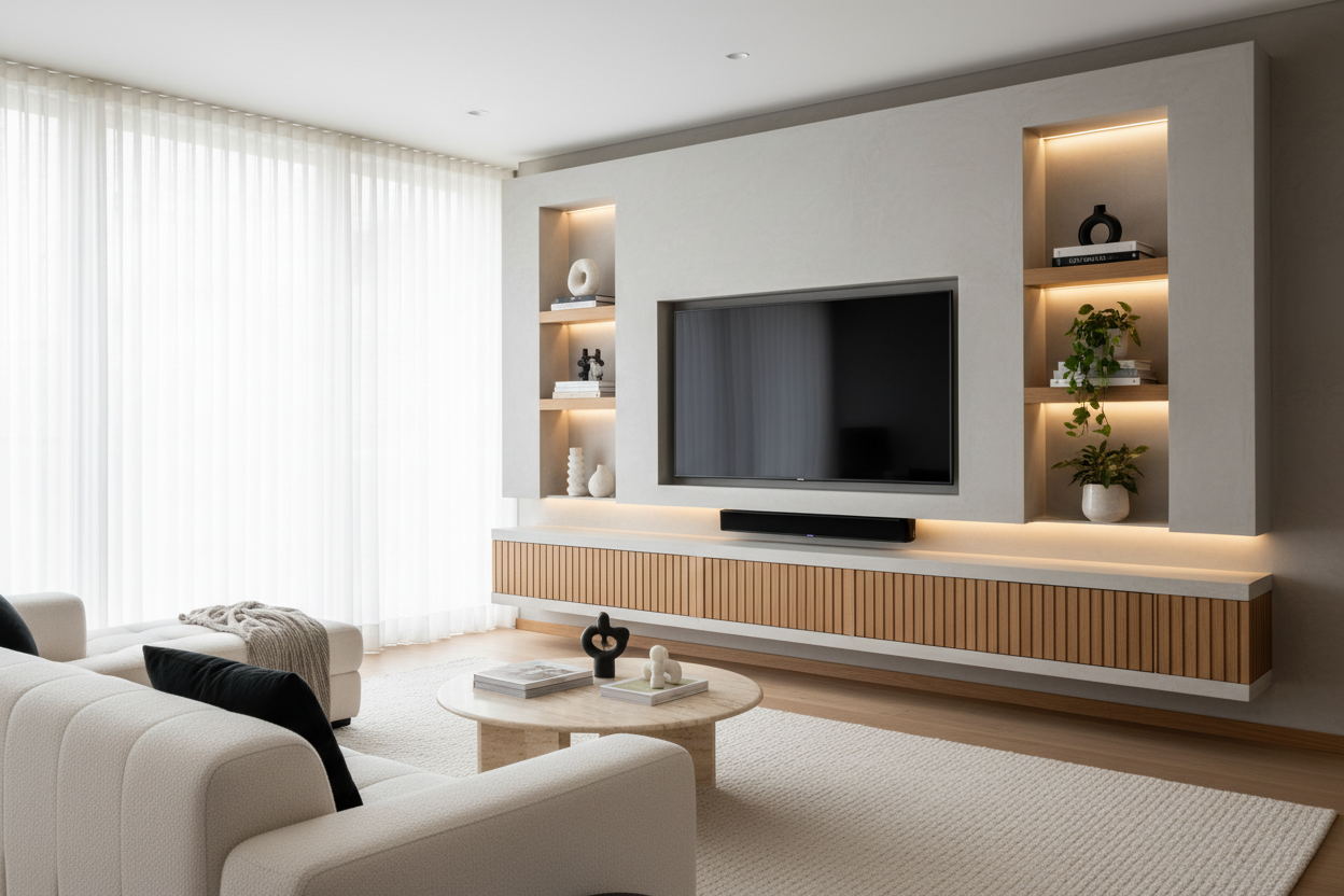 I Sliced Open My Drywall for a Custom TV Stand Design in Wall