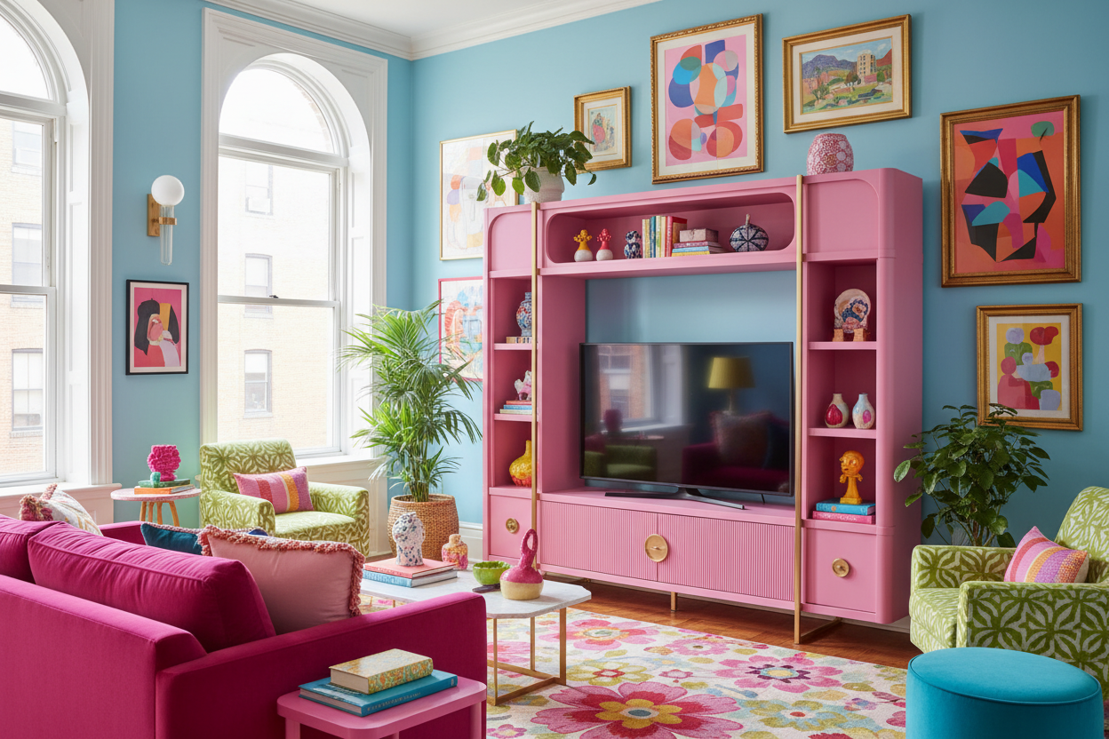 How a Pink TV Stand Cured My 'Sad Beige' Living Room Fatigue