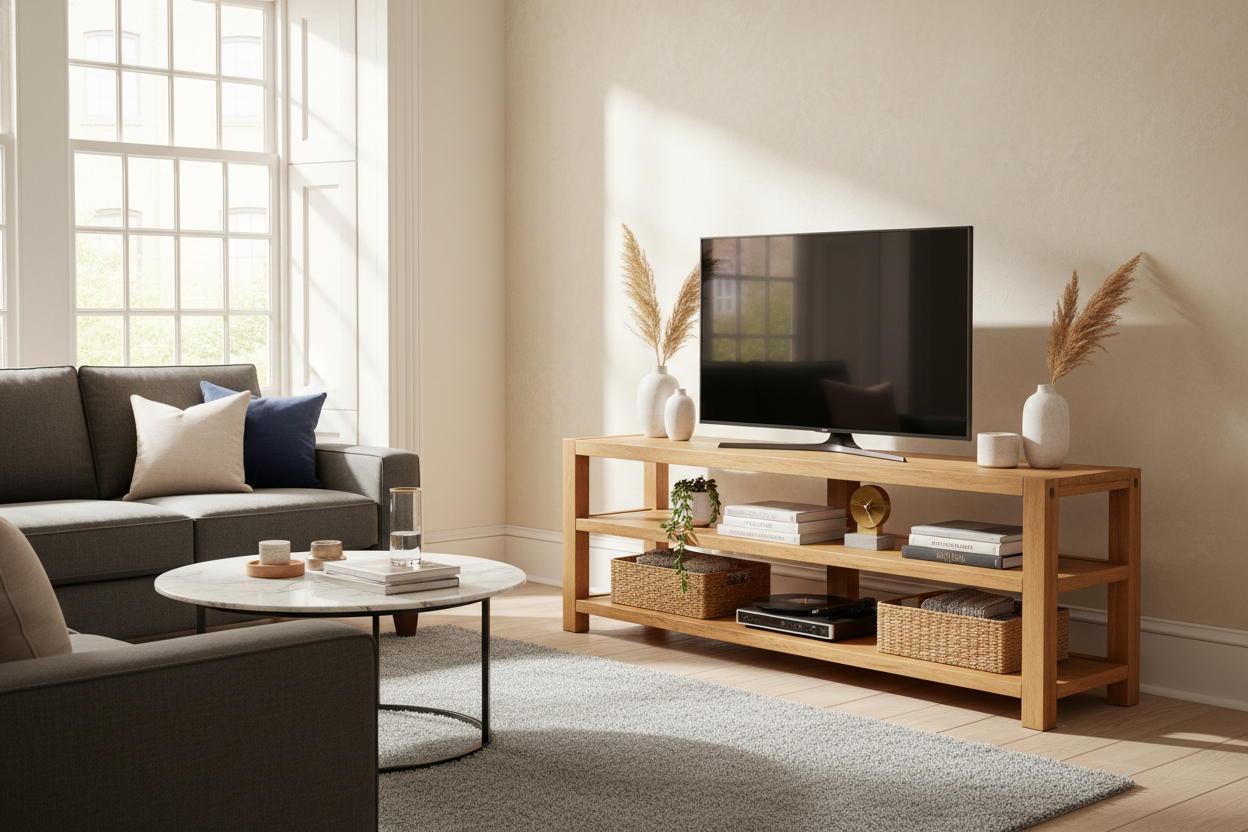 How to Style a 3 Tier Wood TV Stand (Without the Dorm Room Vibe)