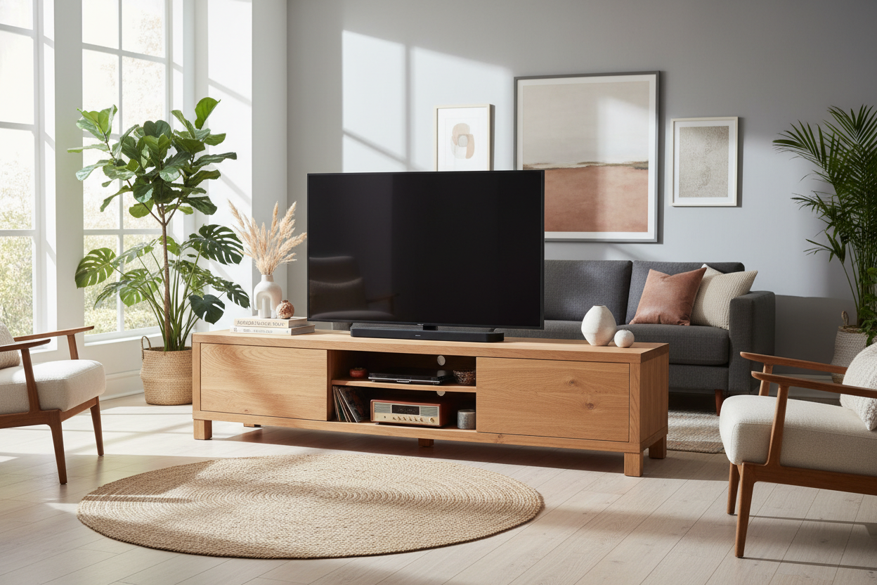 My TV Looked Ridiculous Until I Got a 60 Inch Oak TV Stand