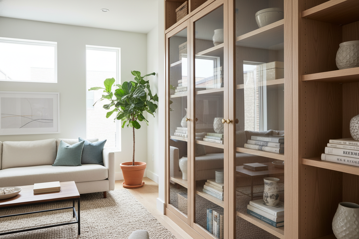 My Weekend Project: Faking a Built-In Bookcase With Glass Doors