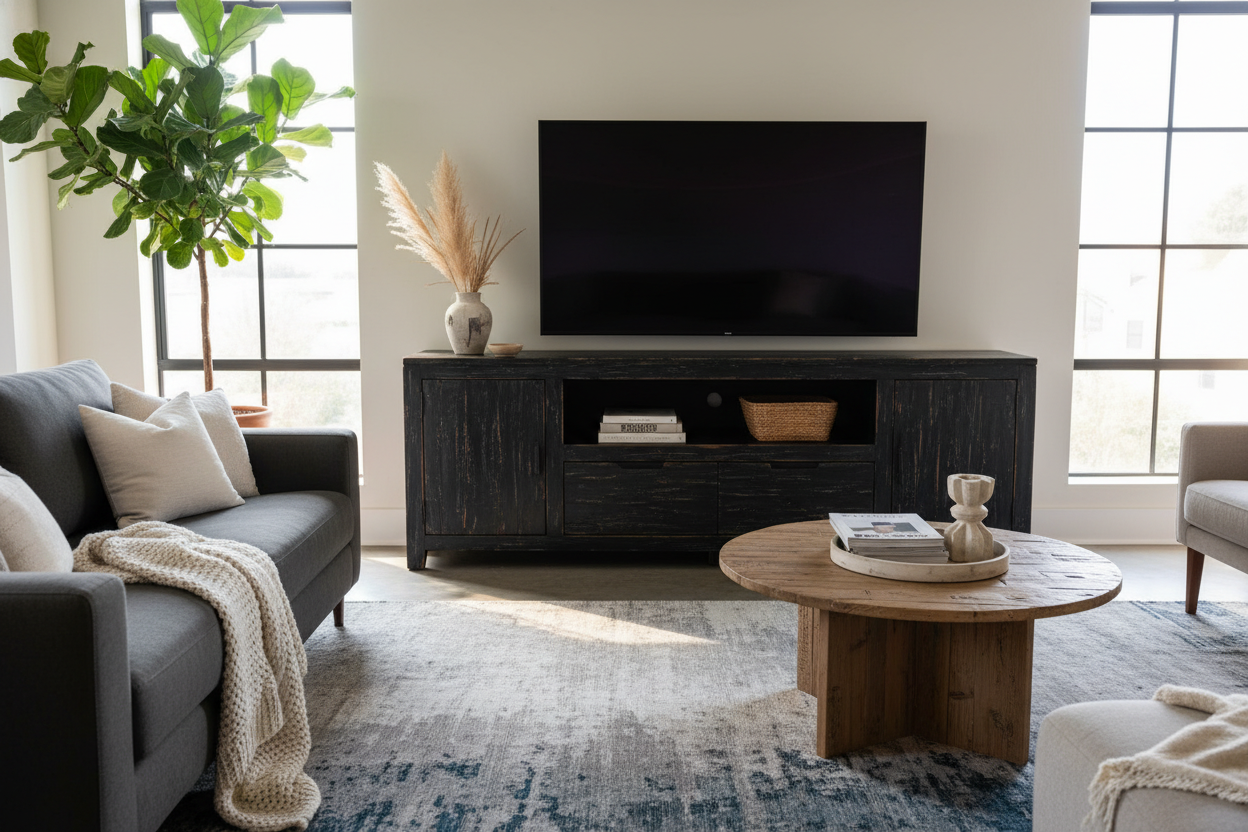 I Traded My Glossy Console for a Distressed Black Entertainment Center