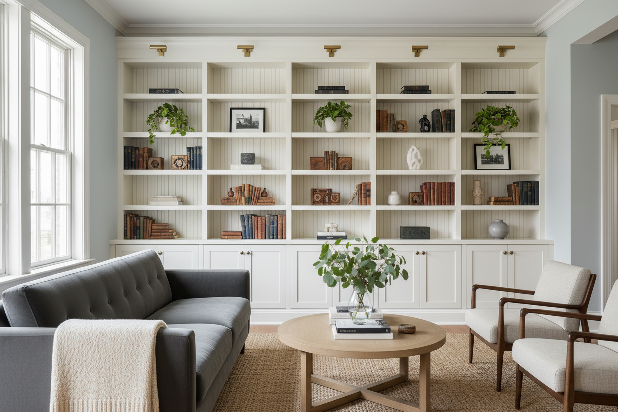Drywall vs. Texture: Why a Beadboard Built-In Bookcase Always Wins