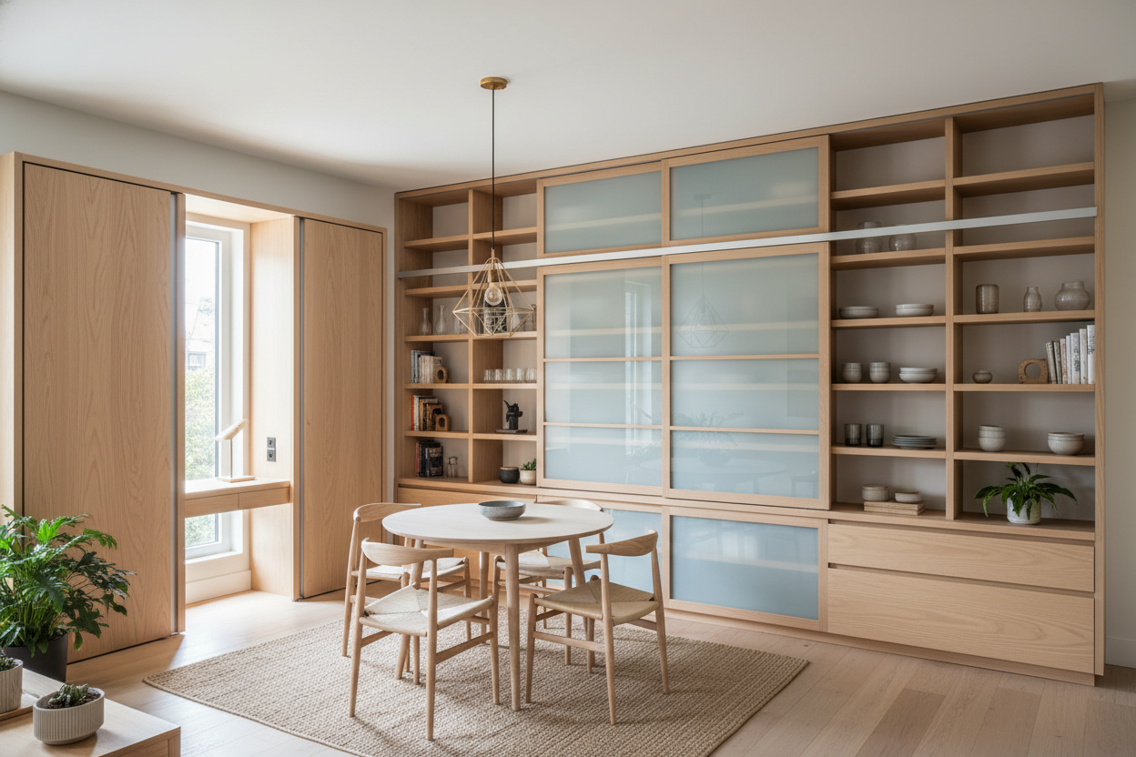 Why Shelves With Sliding Doors Fixed My Cramped Dining Room