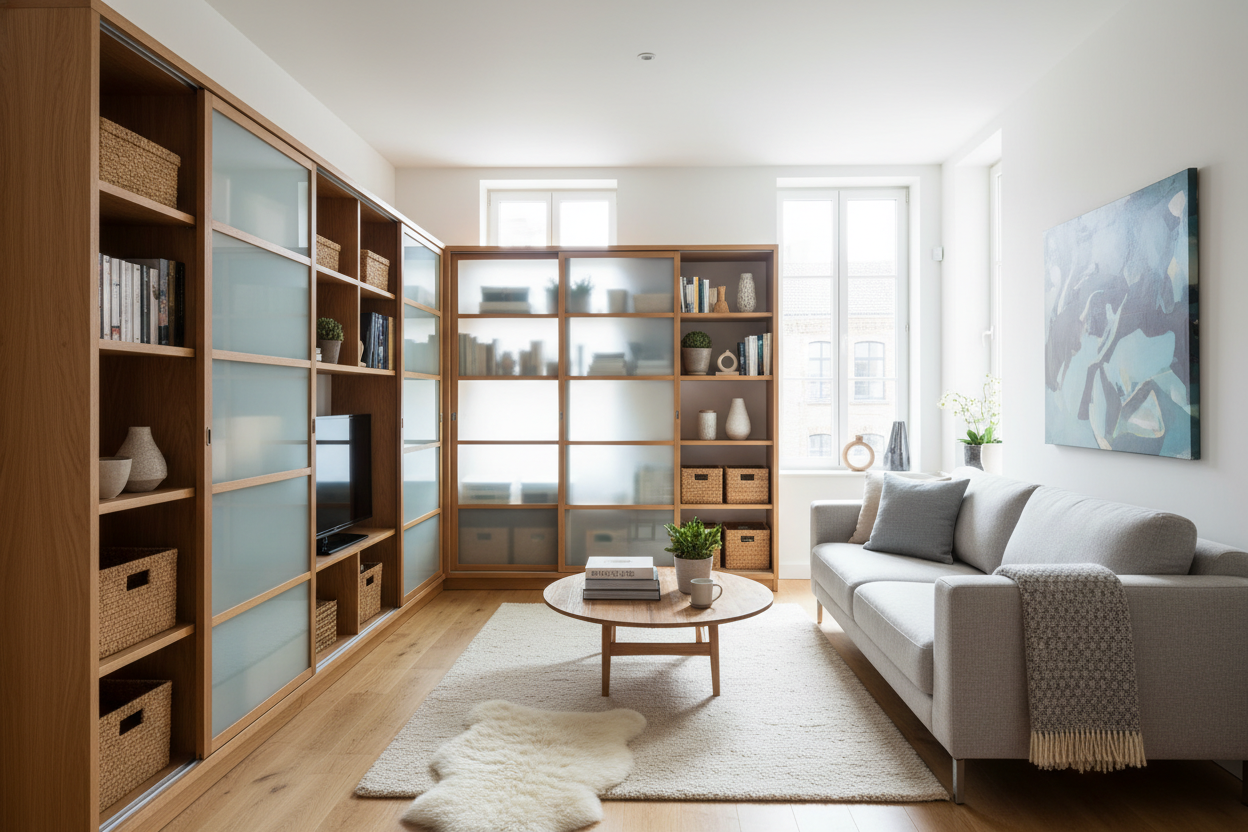 How a Shelving Unit With Sliding Doors Fixed My Furniture Tetris