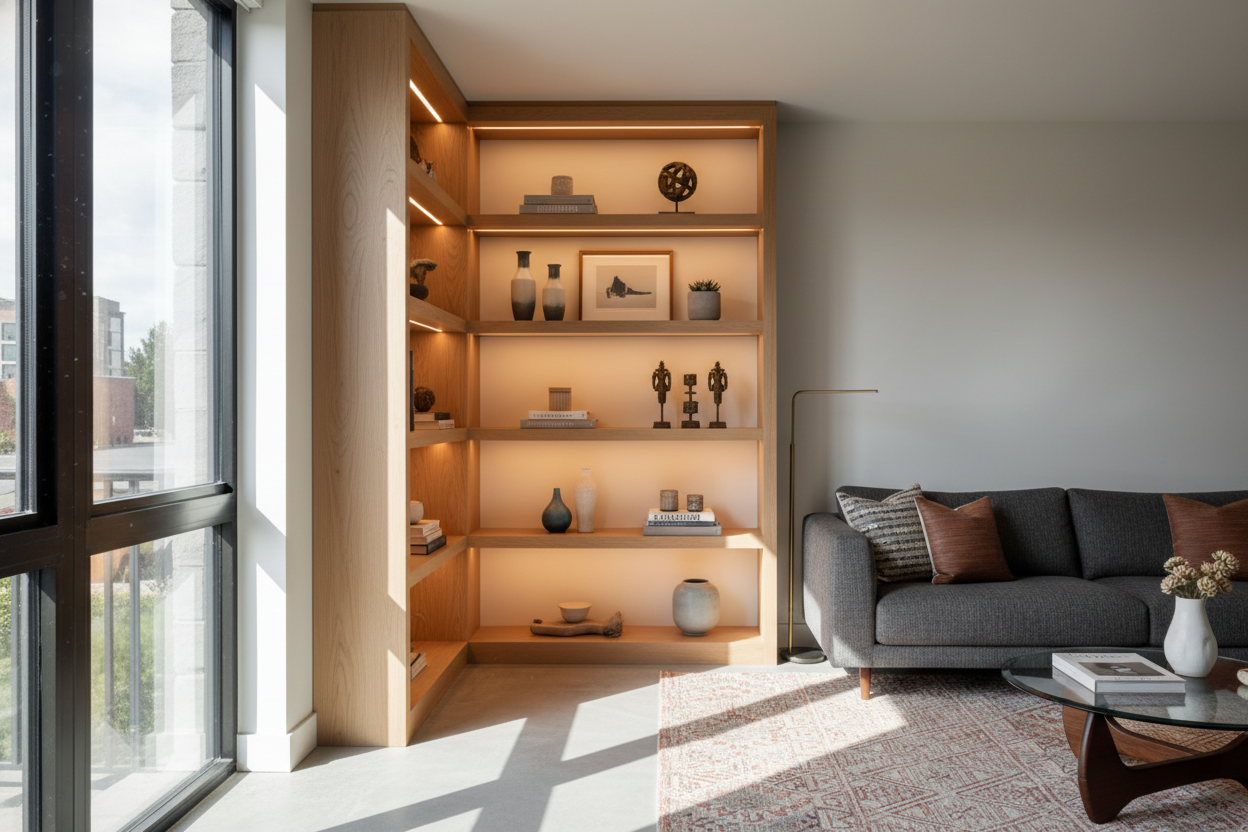 How Lighted Shelving Fixed the Darkest Corner of My Living Room