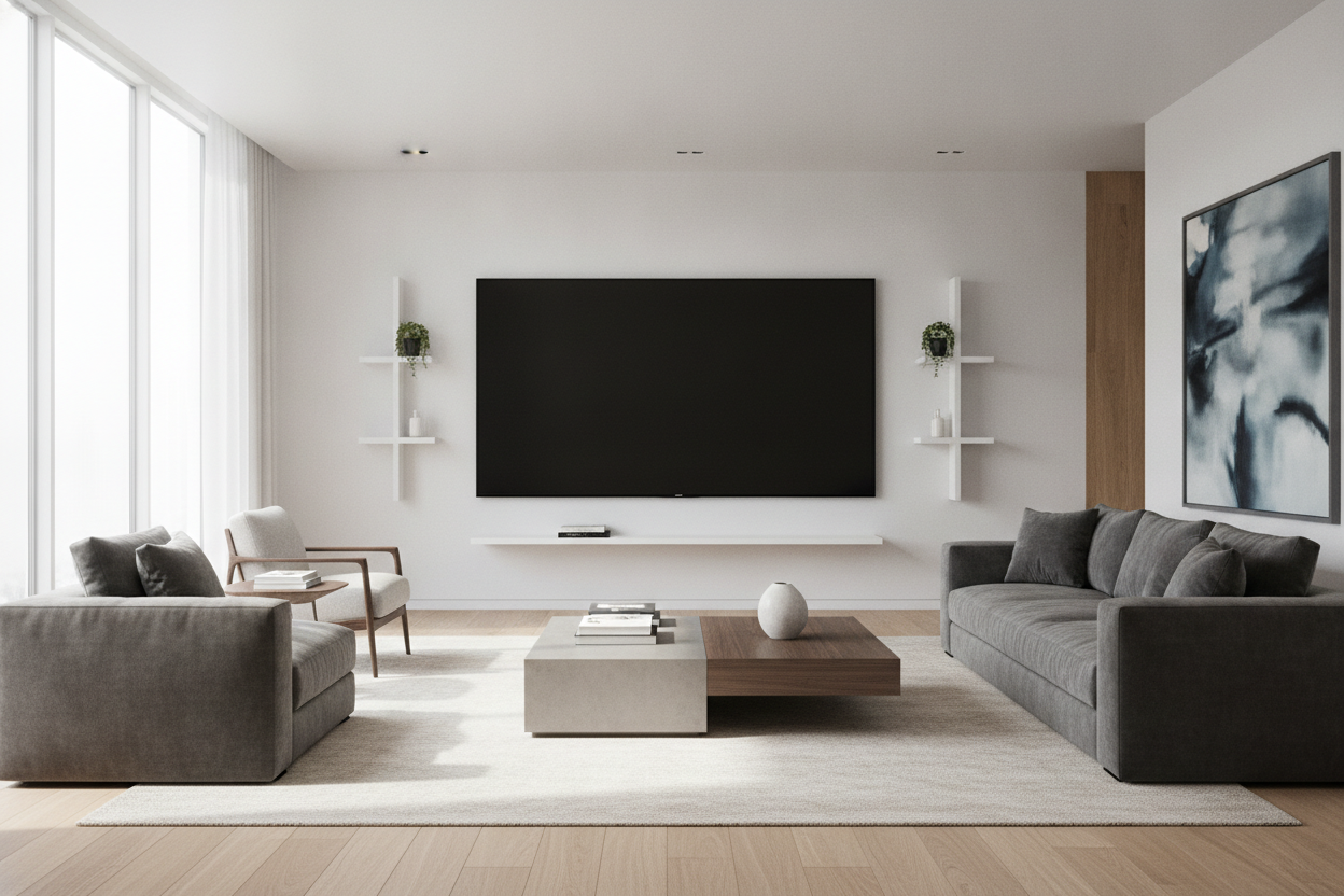 Why Tiny Floating Shelves for 85 Inch TV Setups Look Ridiculous