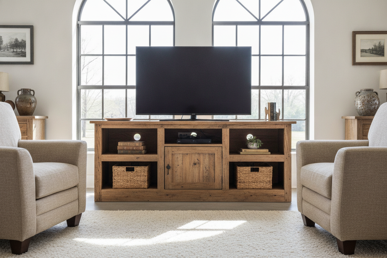 I Hid All My Ugly Cords in a Rustic Entertainment Center With Shelves