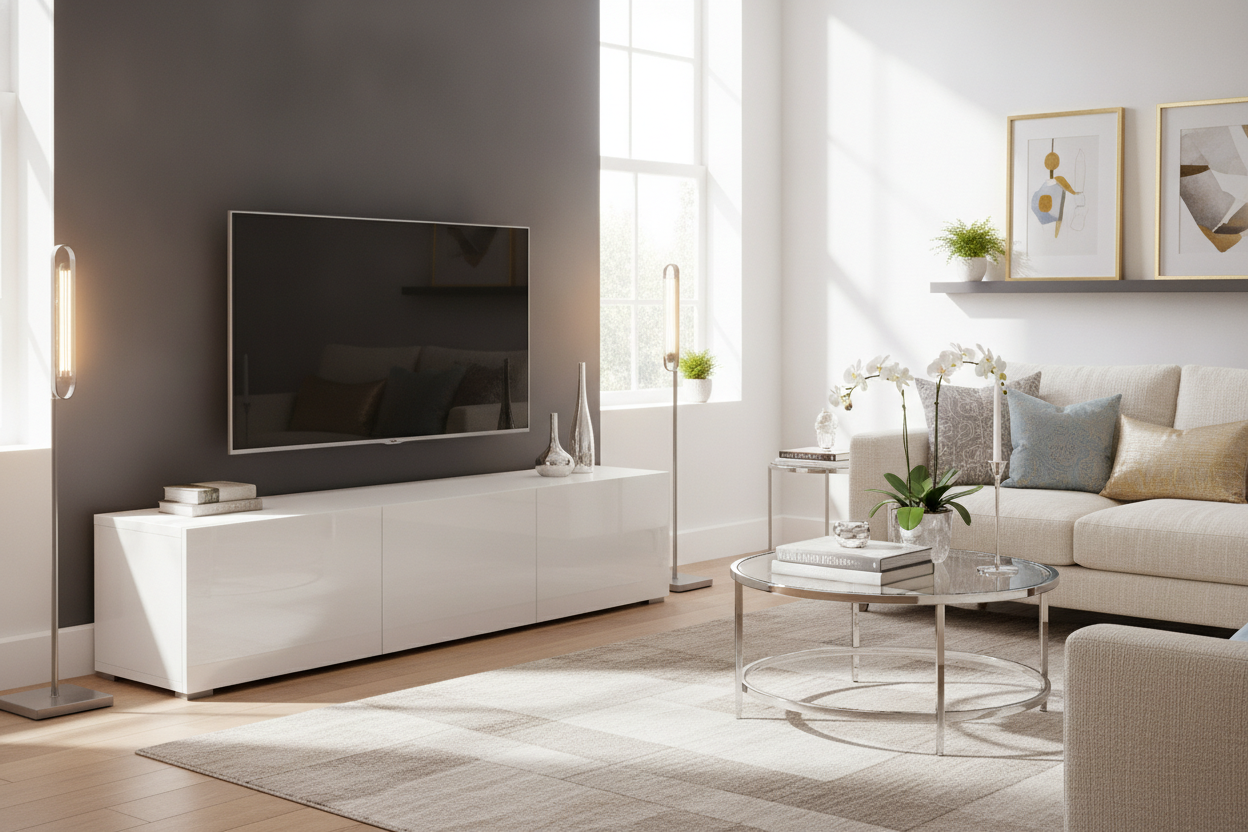 Why Your Dark Living Room Actually Needs a Gloss White TV Stand