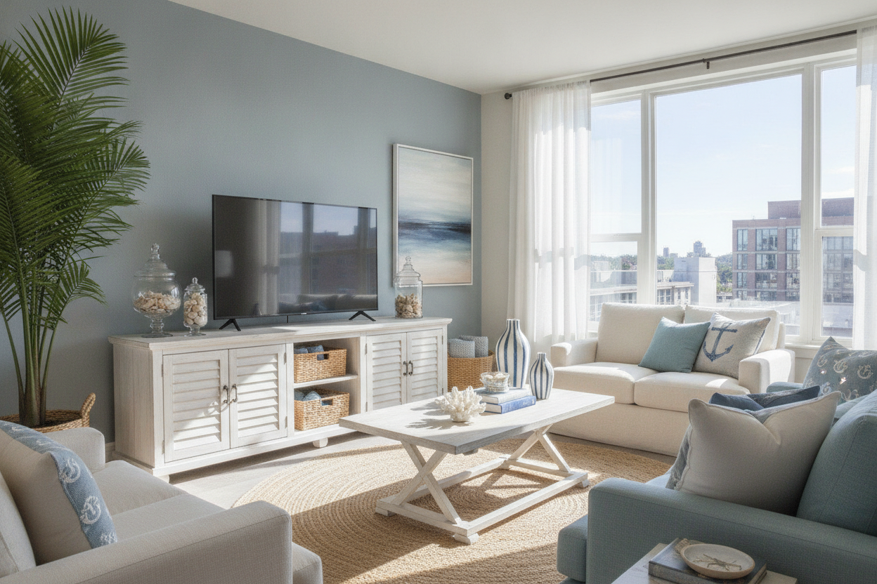 Why I Put a White Coastal TV Stand in My Landlocked Apartment