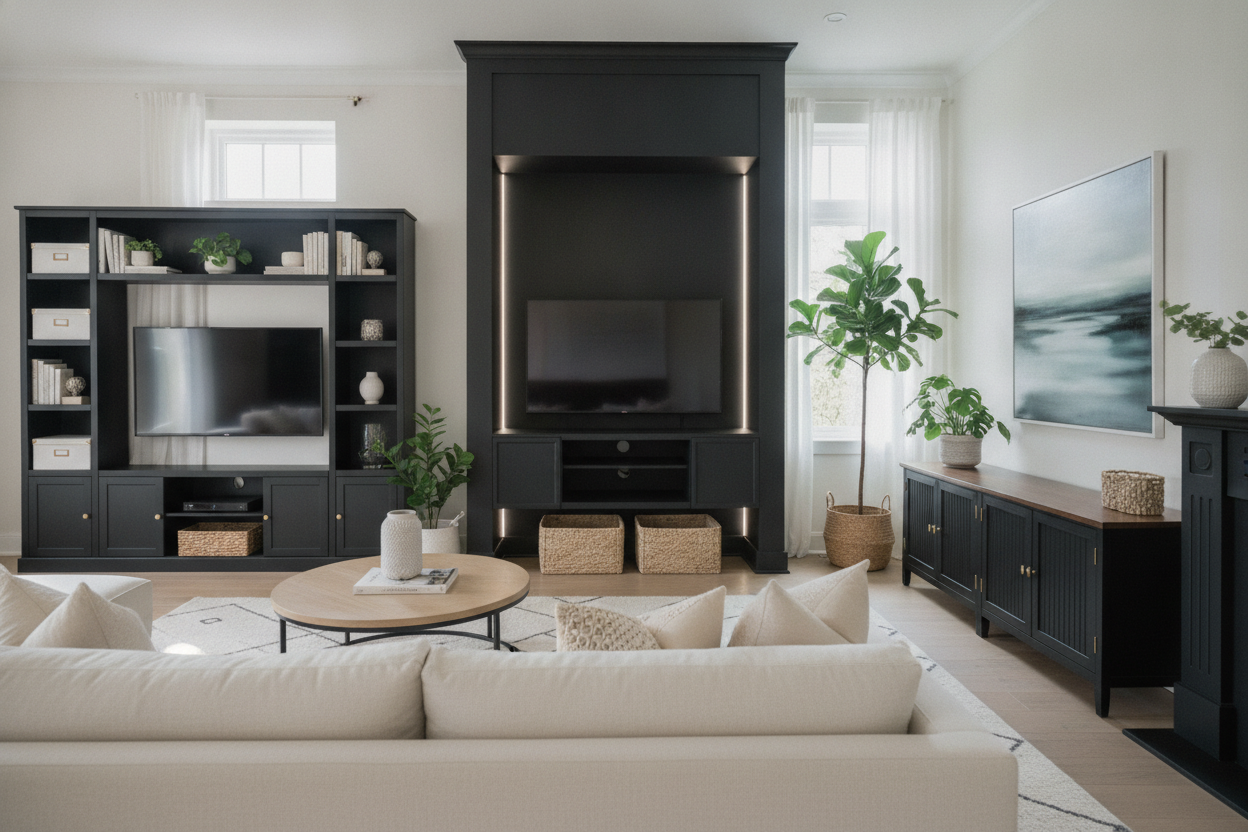3 Ways to Make Black Television Stands Look Like Custom Built-Ins