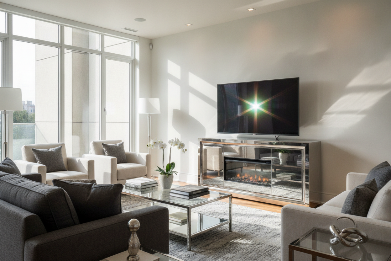 Nobody Warned Me About the Glare on a Silver Fireplace TV Stand