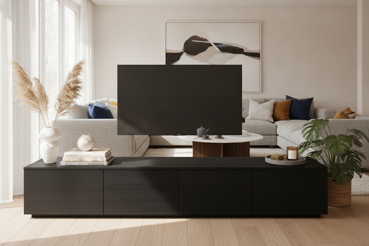 How to Style a 65 Inch Black TV Stand (No Bachelor Pad Vibes)