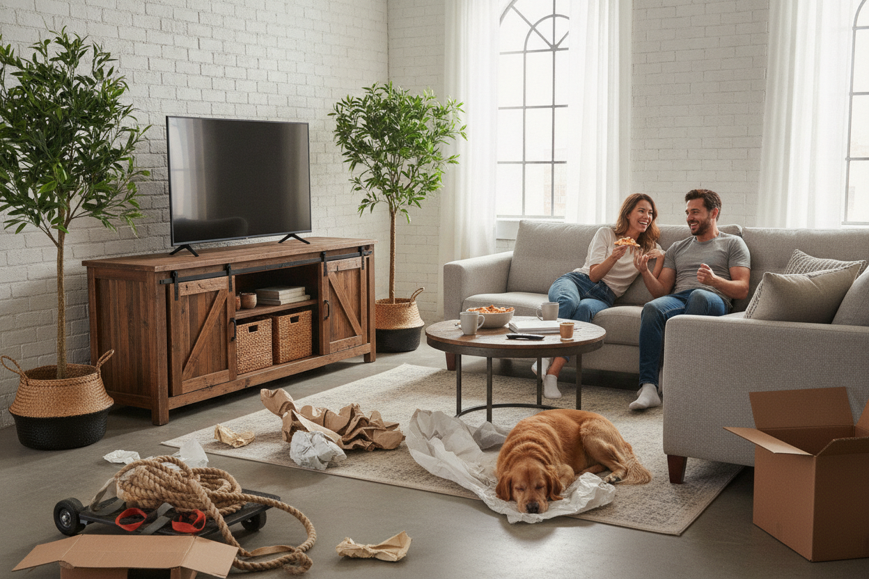 Getting the Warehouse TV Stand Home Was a Nightmare (But Worth It)