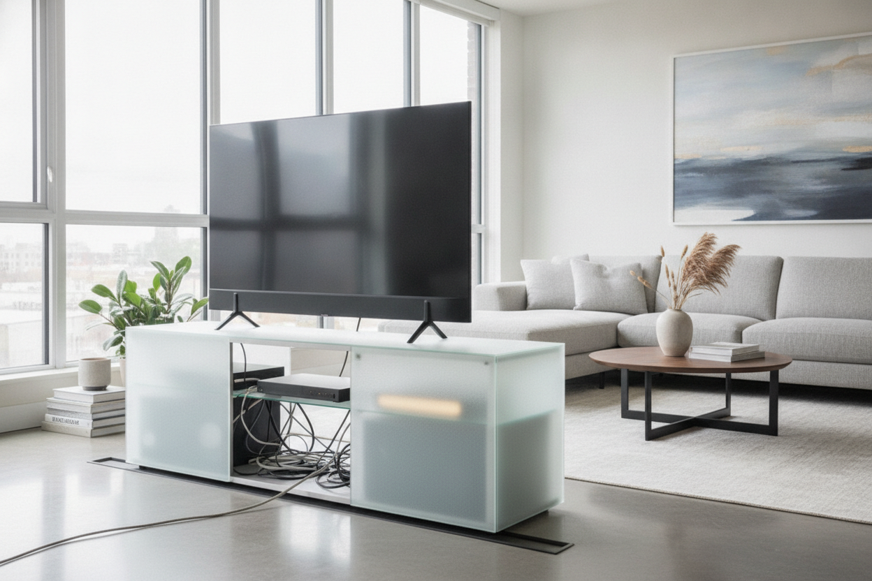 How a Frosted Glass TV Stand Solved My Blinking Tech Problem