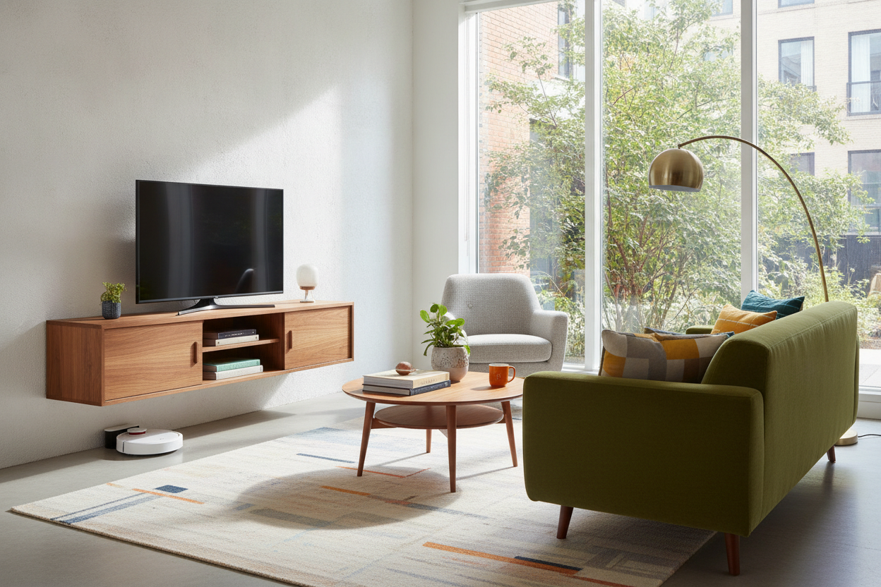 My Robot Vacuum Made Me Buy a Mid Century Floating Media Console