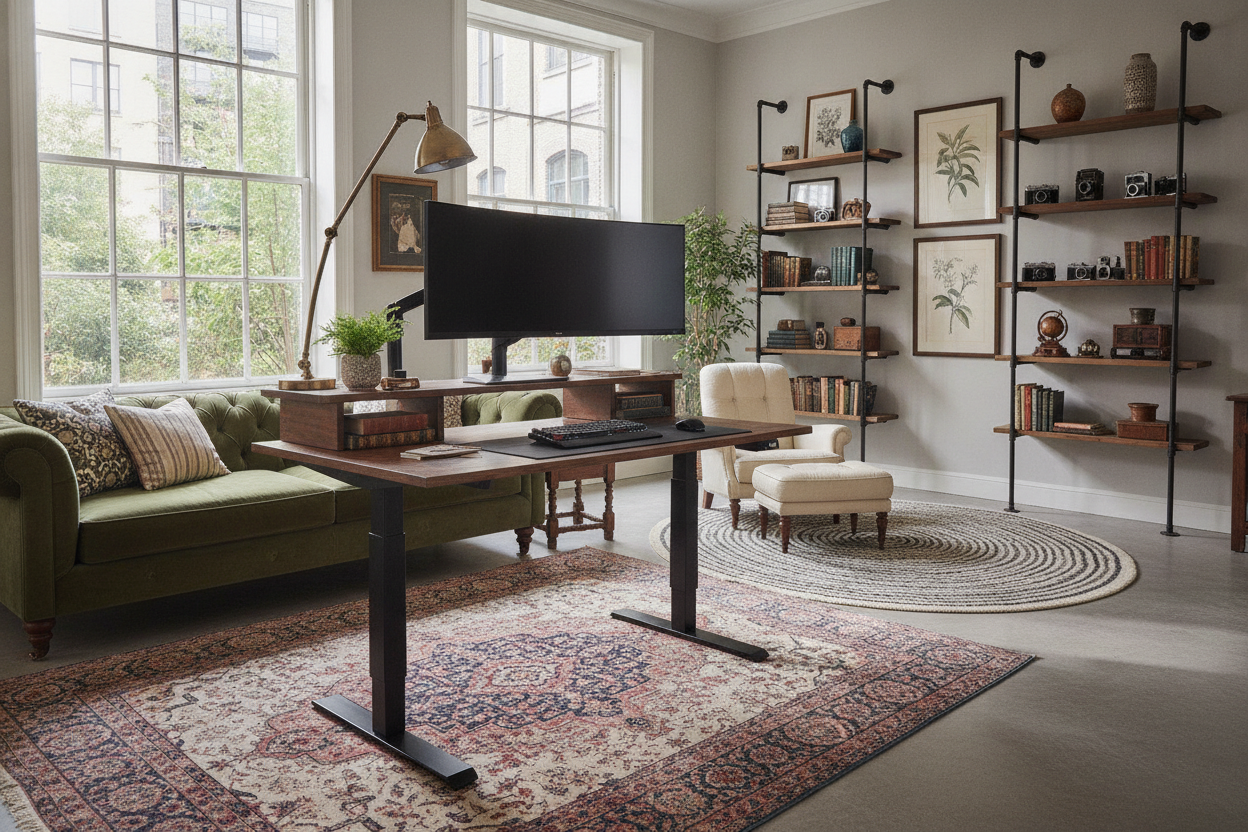 I Put the Ironck Electric Standing Desk in My Vintage Living Room