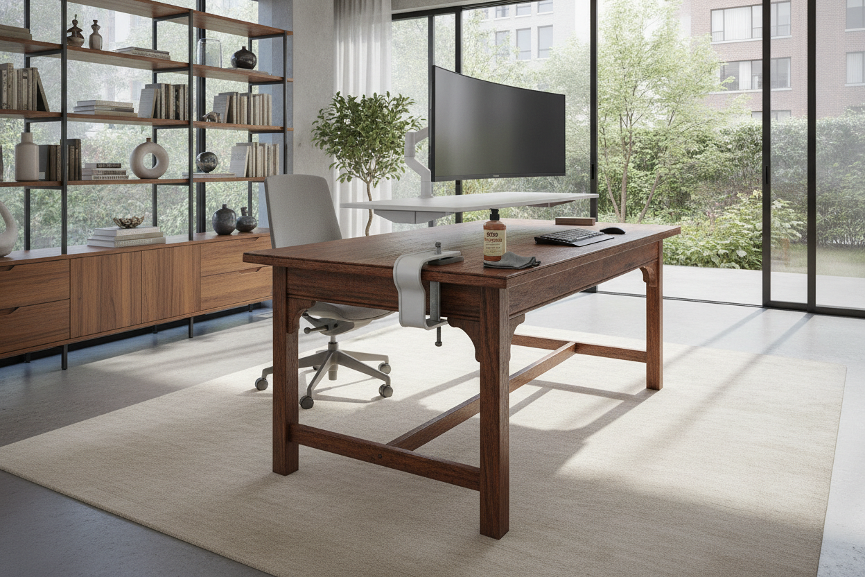 Why I Put a Clamp On Standing Desk on My Favorite Vintage Table