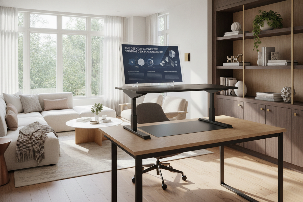 The Desktop Converter Standing Desk Planning Guide: Elevation Mechanics, Platform Formats, and Workspace Storage Integration