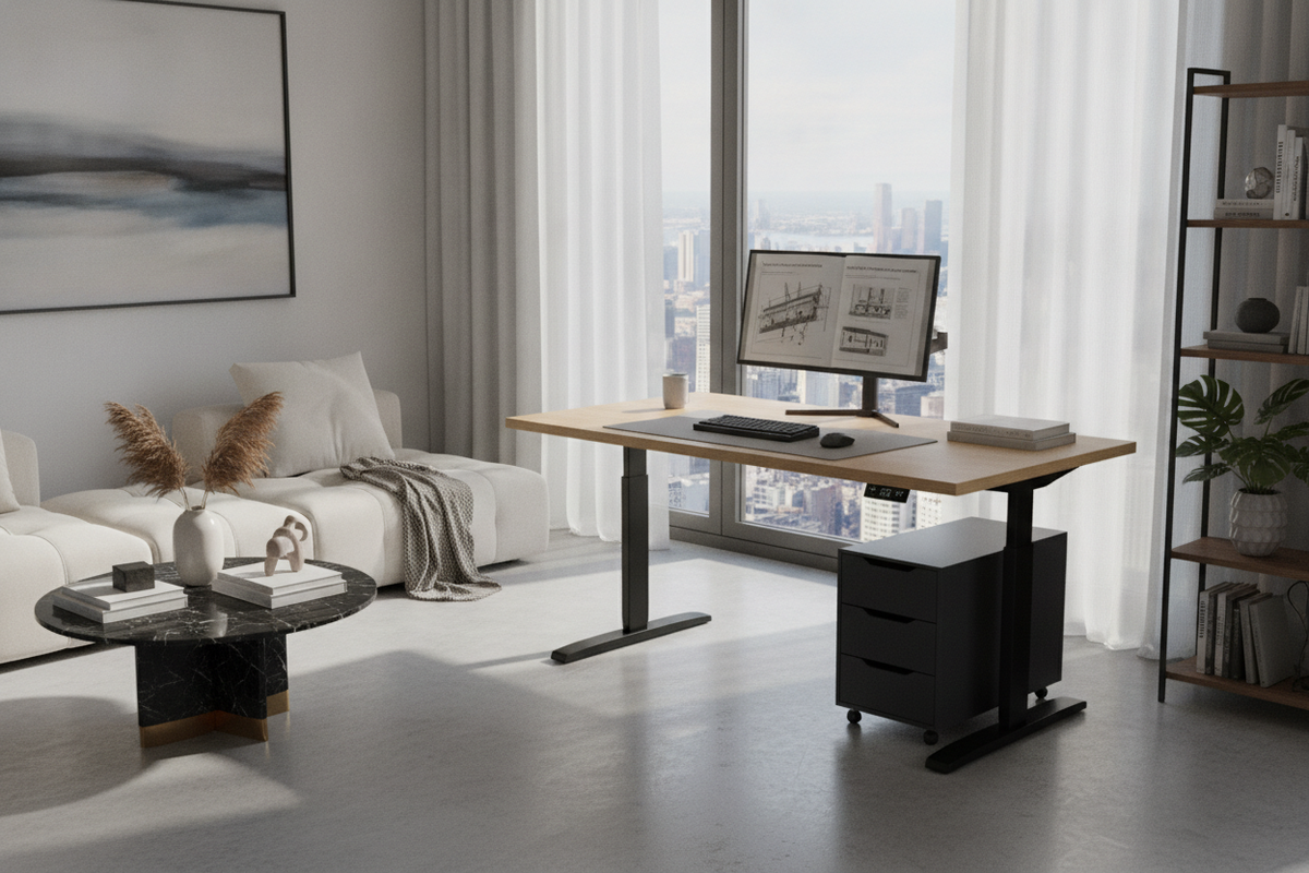 The ApexDesk Vortex M Series 55 x 27 Height Adjustable Desk Guide: Spatial Geometry, Frame Mechanics, and Modular Storage Integration