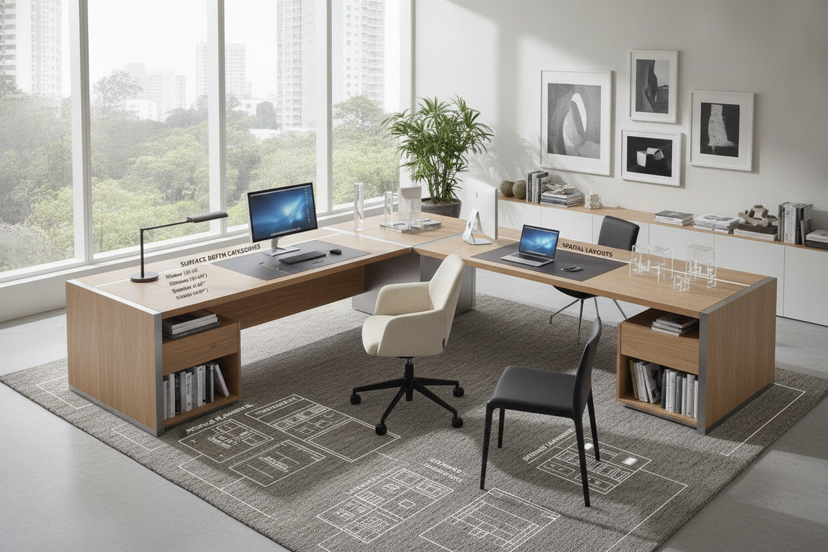 Deep L-Shaped Desk Blueprint: Surface Depth Categories, Spatial Layouts, and Storage Planning