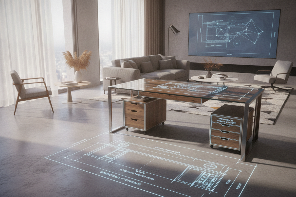 High-Tech Desks Blueprint: Dimensional Footprints, Integrated Power Hubs, Frame Dynamics, and Workspace Storage Synergy