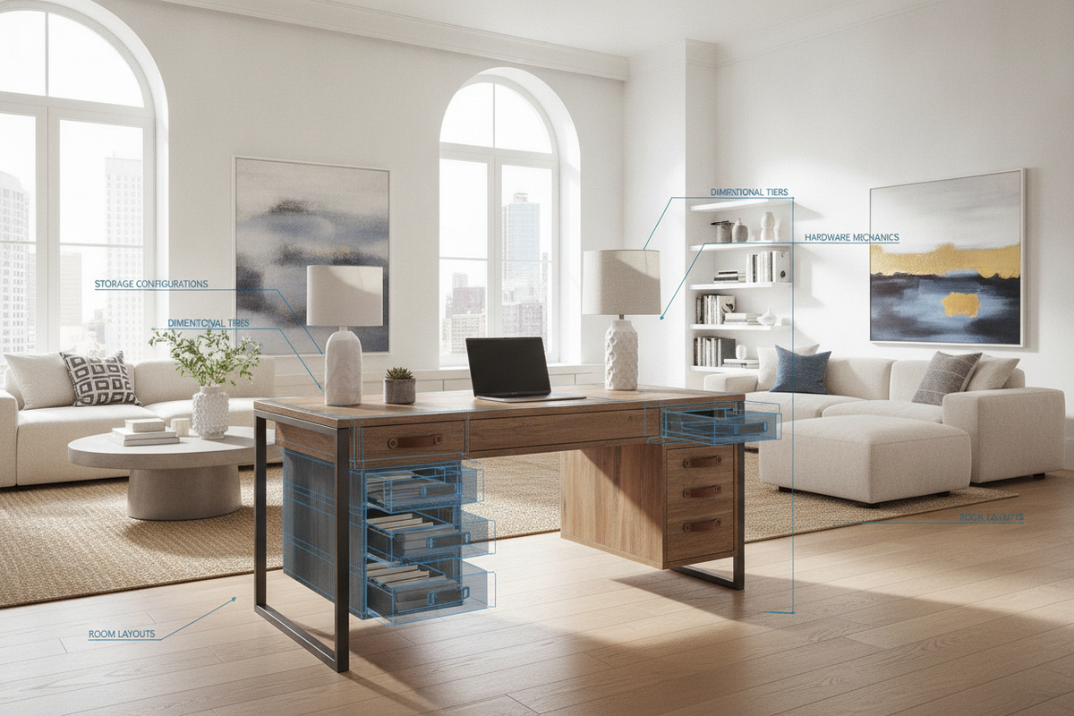 Home Depot Desk with Drawers Blueprint: Storage Configurations, Dimensional Tiers, Hardware Mechanics, and Room Layouts