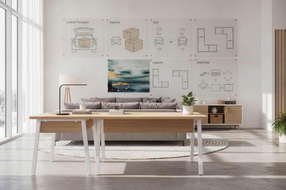 L-Shaped Desk In-Store Pick Up Guide: Vehicle Transport, Box Sizing, Layouts, and Assembly