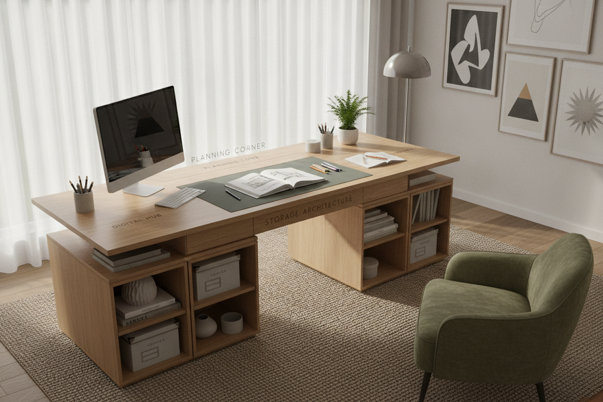 Study Desk Large Planning Guide: Surface Zoning, Room Fit, and Storage Architecture