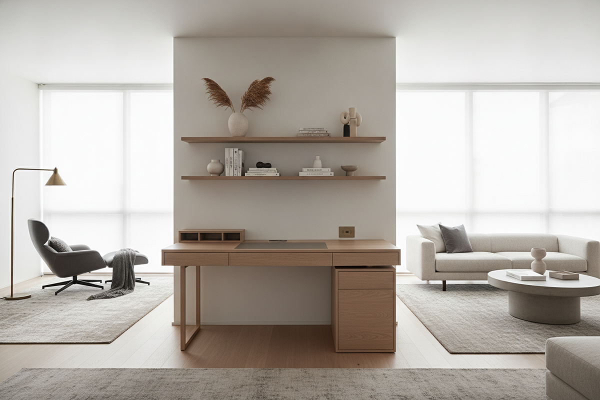 Medium Size Desk Guide: Proportions, Room Layouts, and Storage Architecture
