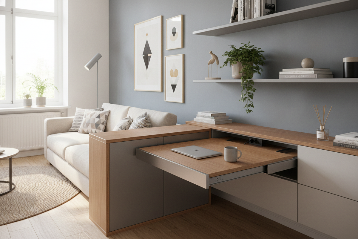 Pull Out L Shaped Desk Guide for Small Rooms