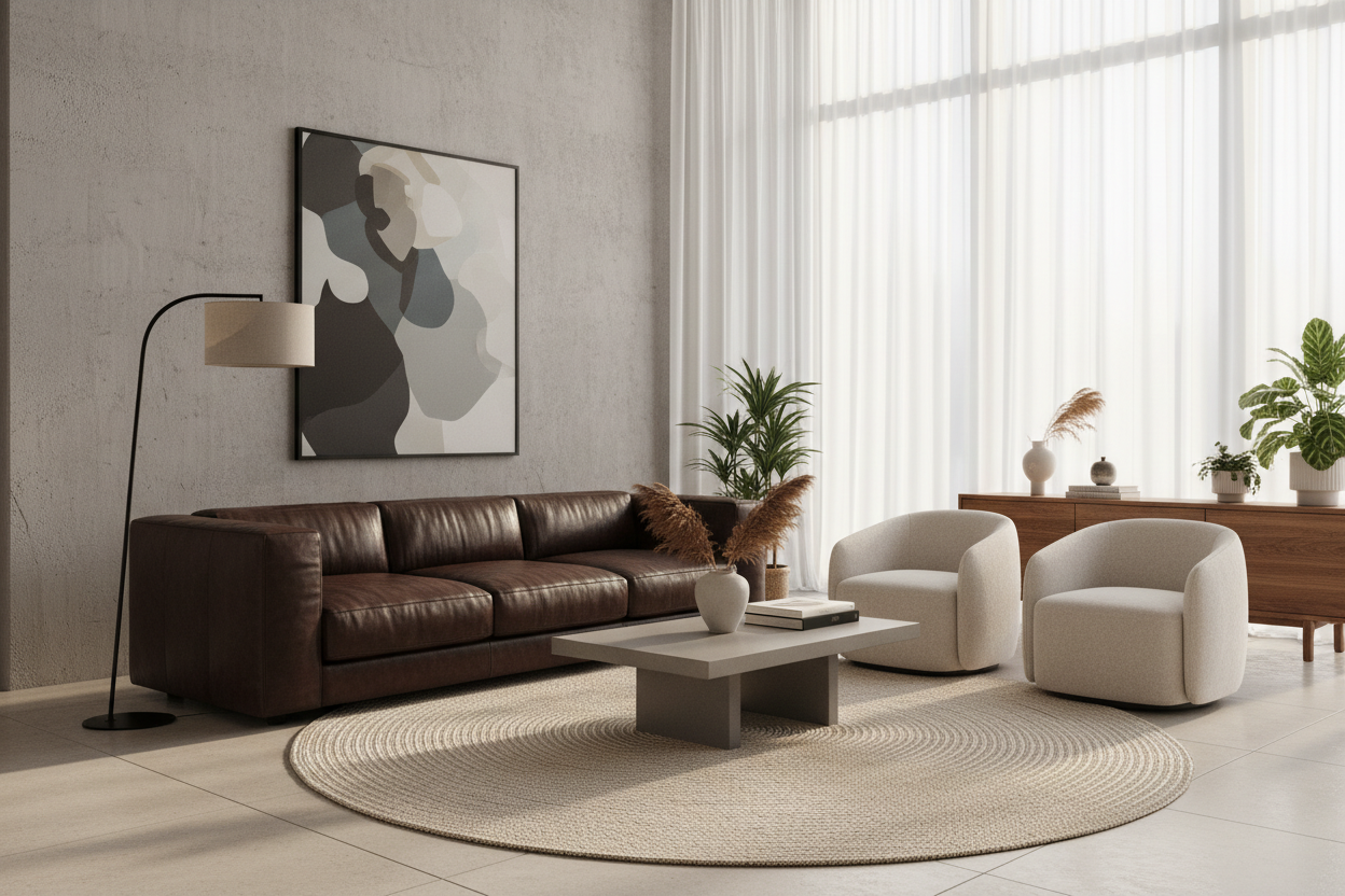 The Art of Anchoring a Room With a Dark Leather Couch