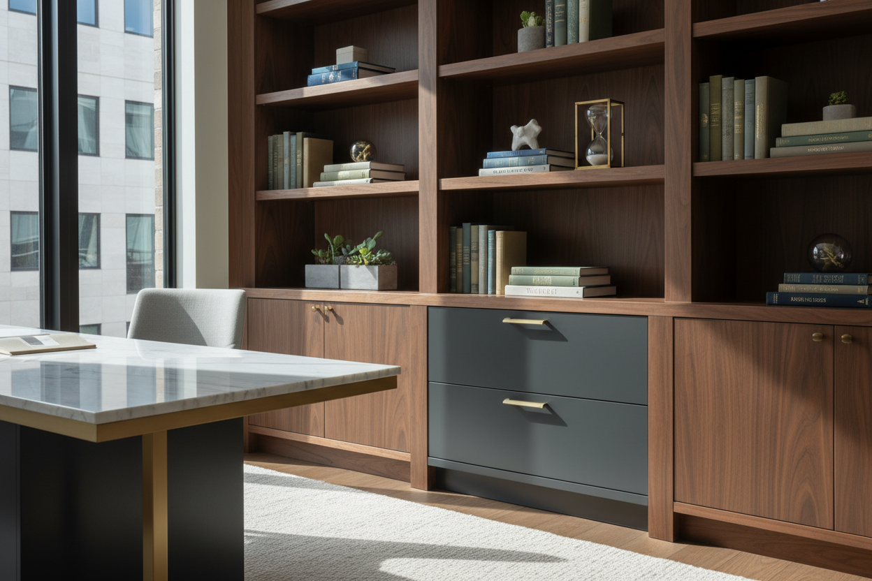 Styling a Bookcase With Filing Cabinet for a Luxury Look