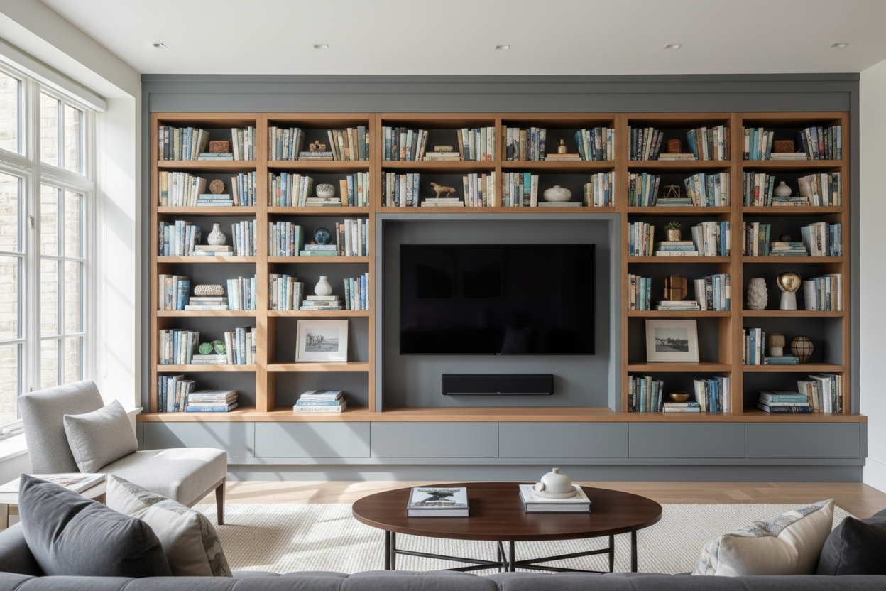 Styling a Bookcase and TV Stand for a Built-In Look