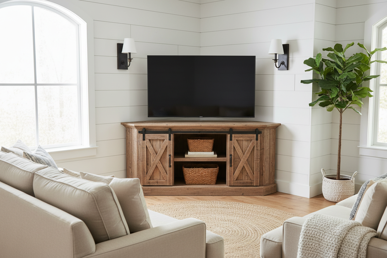 Farmhouse Corner TV Stands: How to Fix Awkward Living Rooms