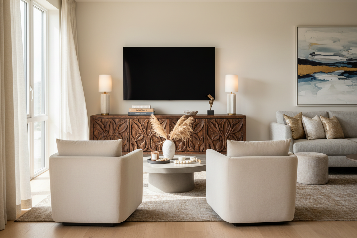 How to Style a Carved Wood TV Stand for a High-End Look