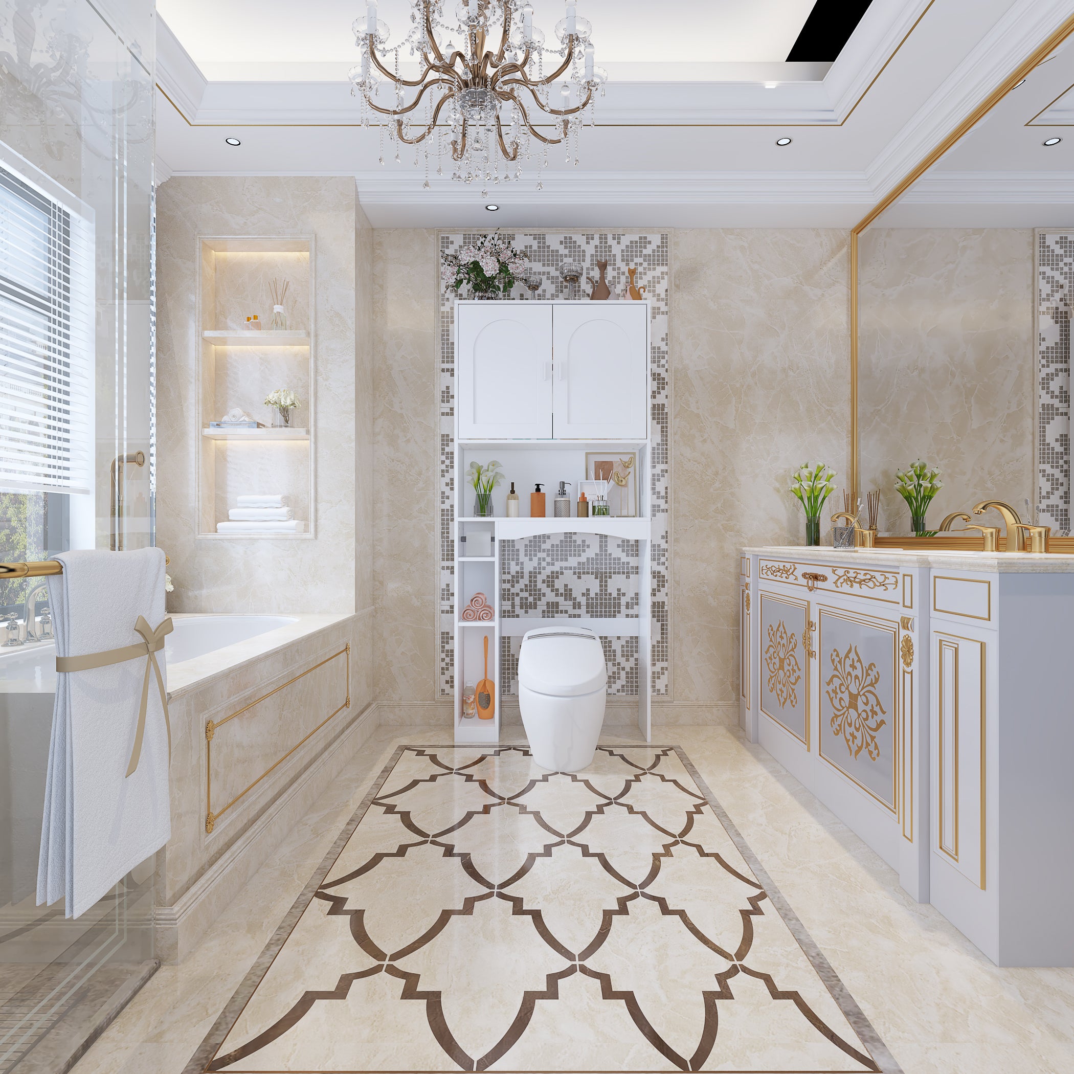 80 cm Modern White Toilet Storage with Tissue Holder