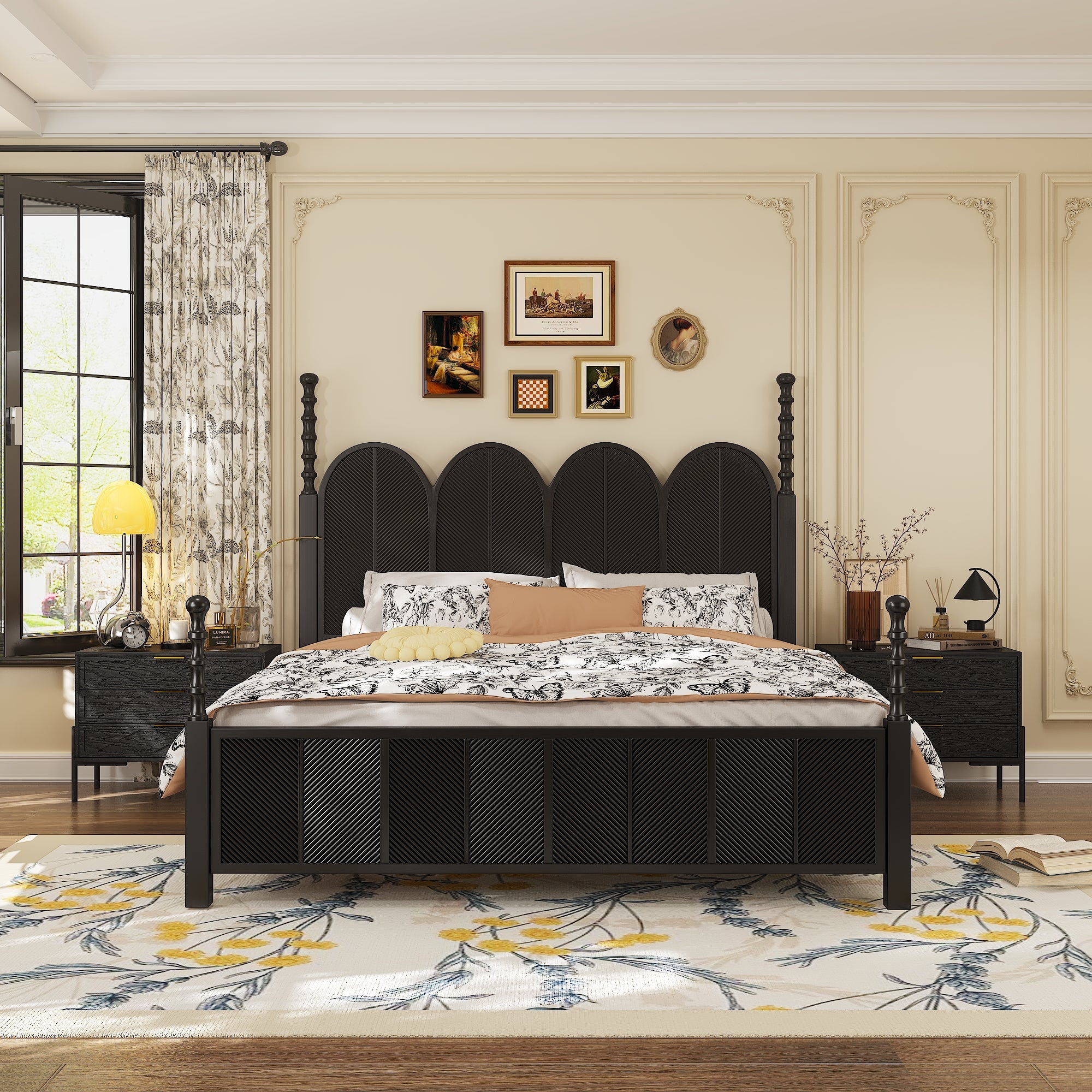 80 cm Modern Black 3-Drawer Nightstand with Metal Legs