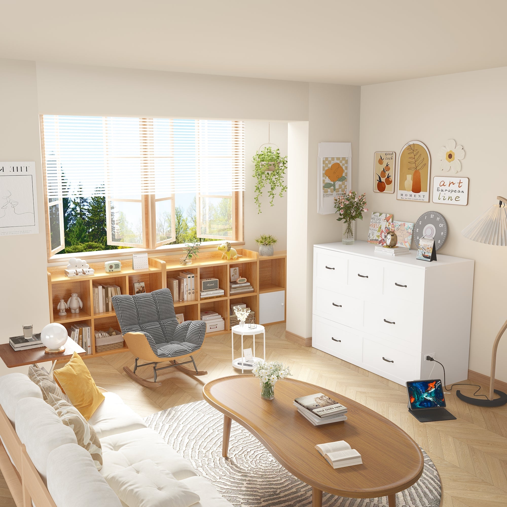 Lit escamotable blanc moderne et minimaliste de 157 cm avec prises électriques