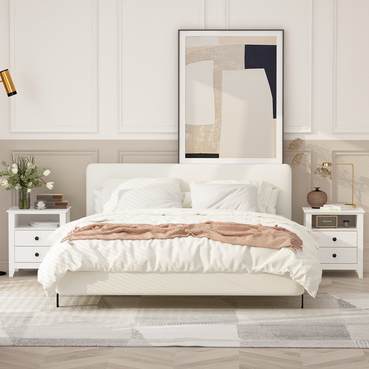 End Table Side Table with 2 Drawers & Shelf Bedside Table Nightstand with Wooden Legs