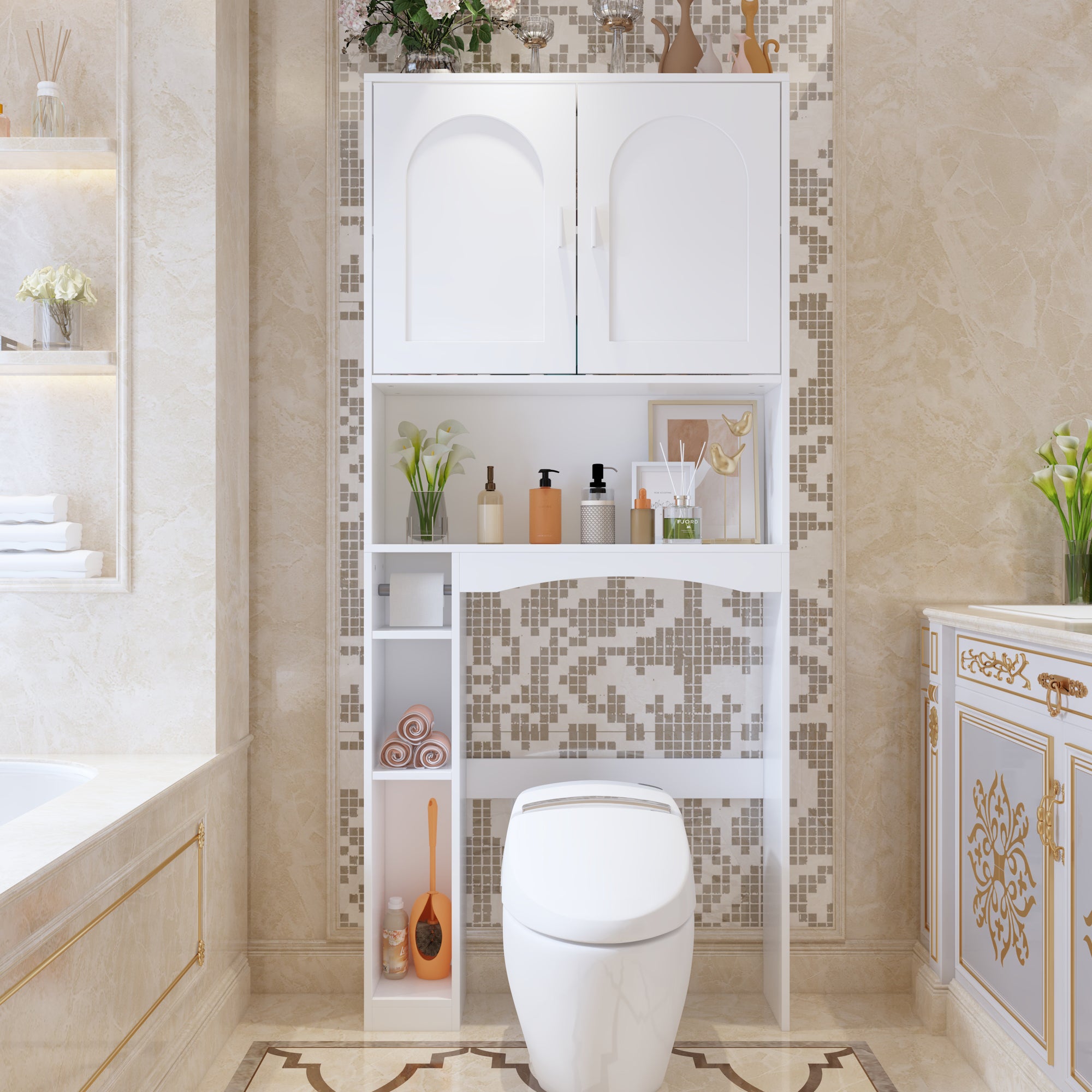 80 cm Modern White Toilet Storage with Tissue Holder