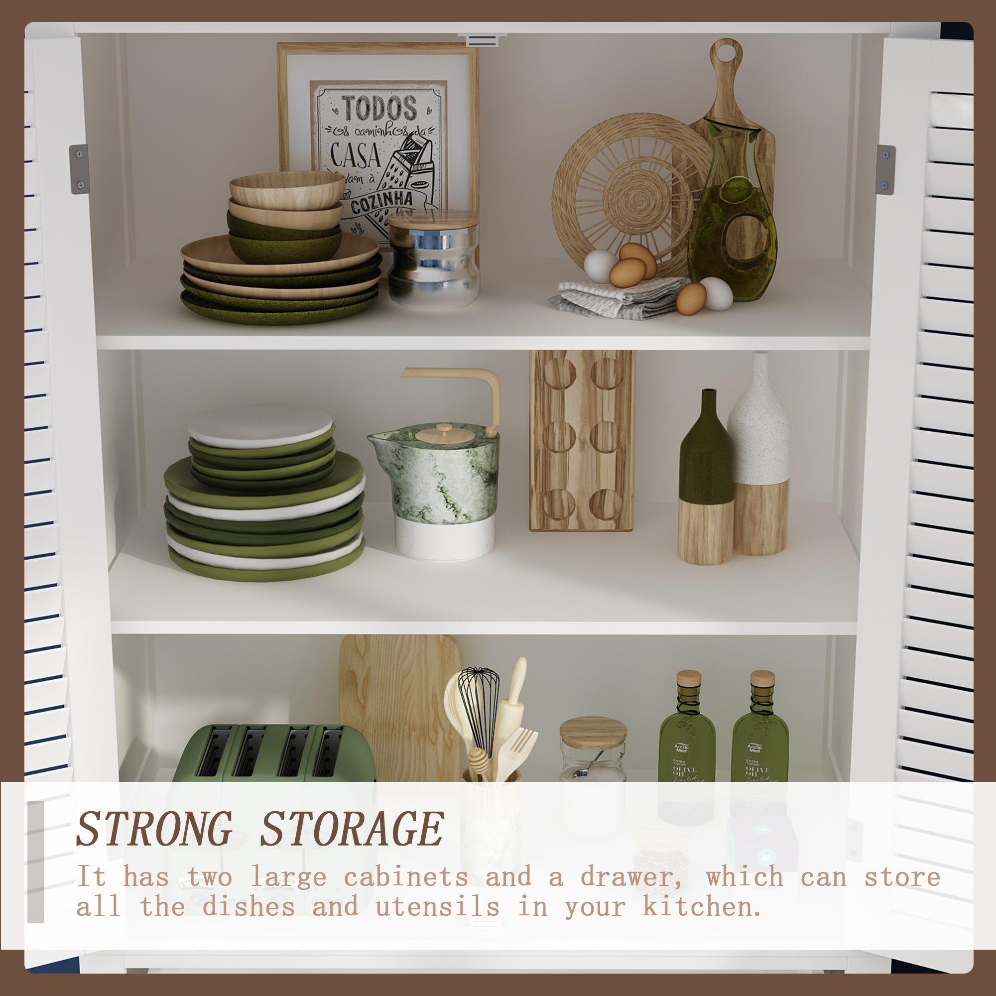 76.2 cm Modern Minimalist White Tall Storage Cabinet with 6-Tier Adjustable Shelves, Drawers and Shutter Door