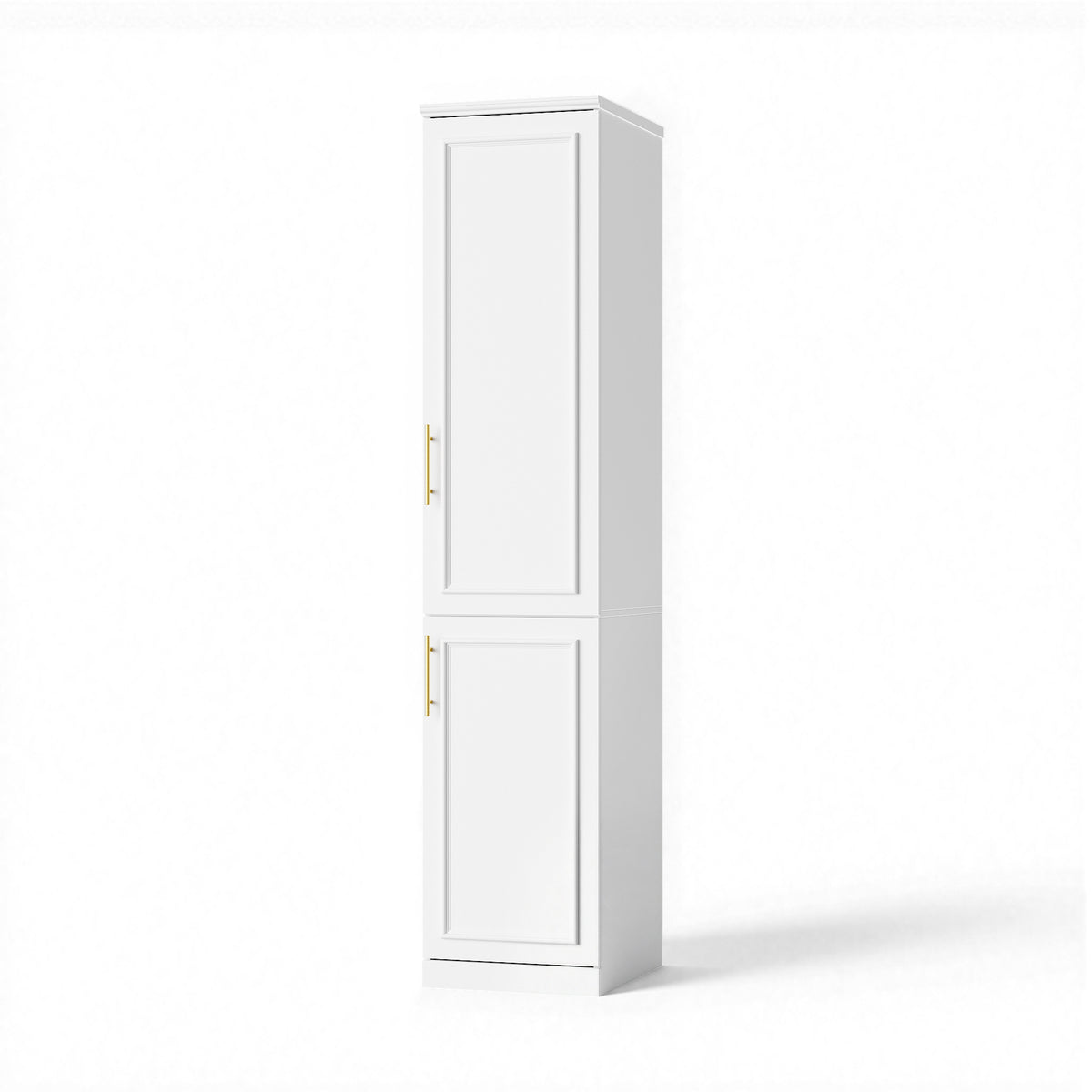 40 cm Modern White Compact Wardrobe with Dual Doors, Golden Handles and Multiple Storage Sections