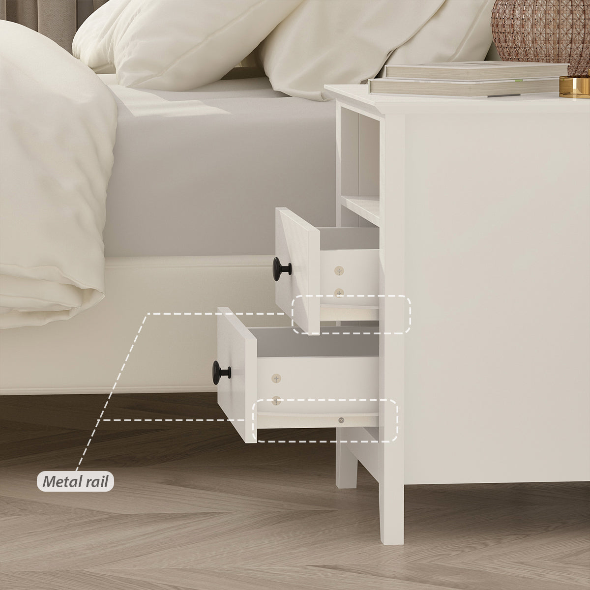 End Table Side Table with 2 Drawers & Shelf Bedside Table Nightstand with Wooden Legs