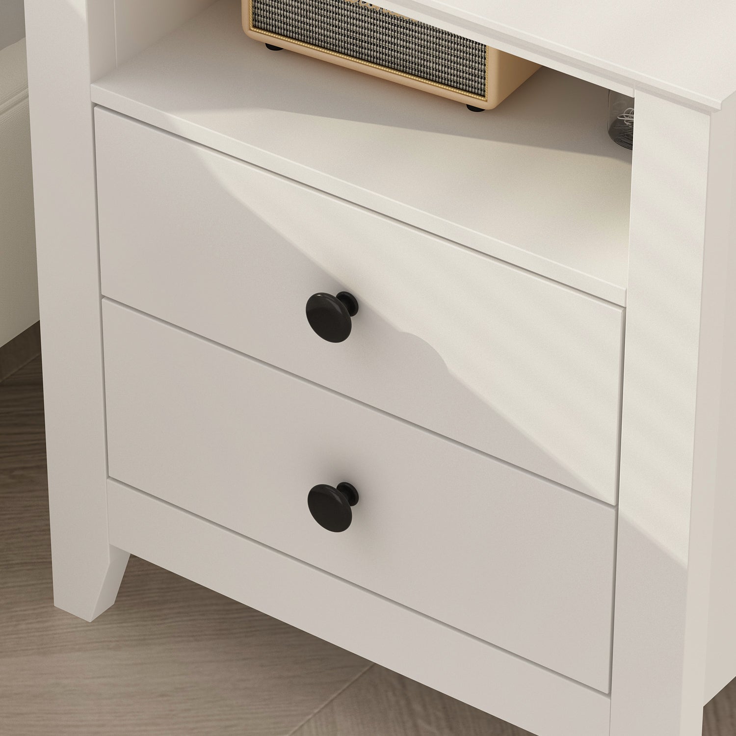End Table Side Table with 2 Drawers & Shelf Bedside Table Nightstand with Wooden Legs