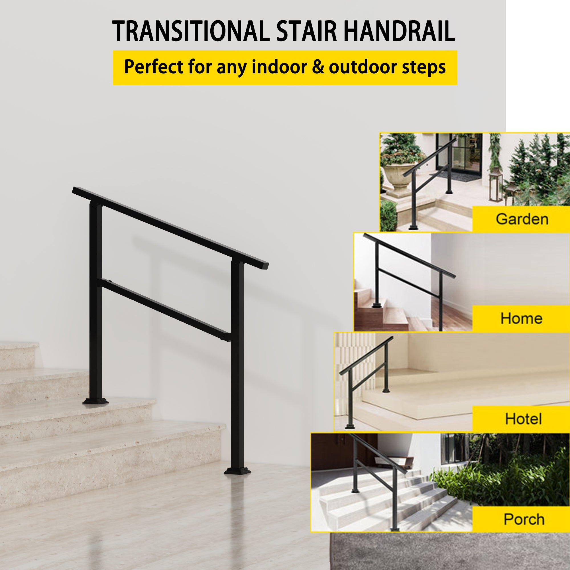 102 cm Minimalist Satin Black Stair Banister with Adjustable Angle