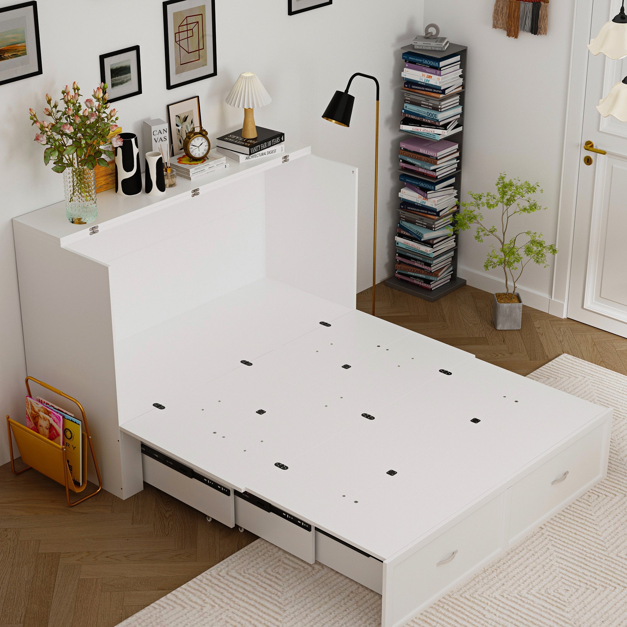 Lit pliant moderne et minimaliste blanc de 140 cm avec prises électriques